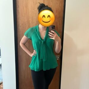 Nine West Green Tie Front Blouse